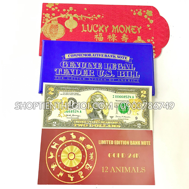 Tiền 2 USD in hình con Gà 3D nhũ vàng 